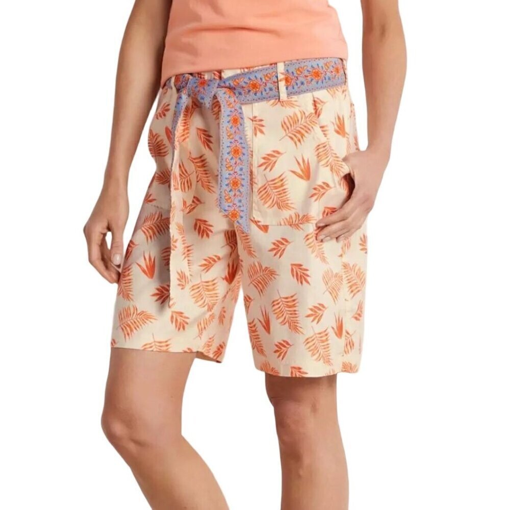 Soft Surroundings Summer Breeze Orange Palm Linen Blend Shirts Size L